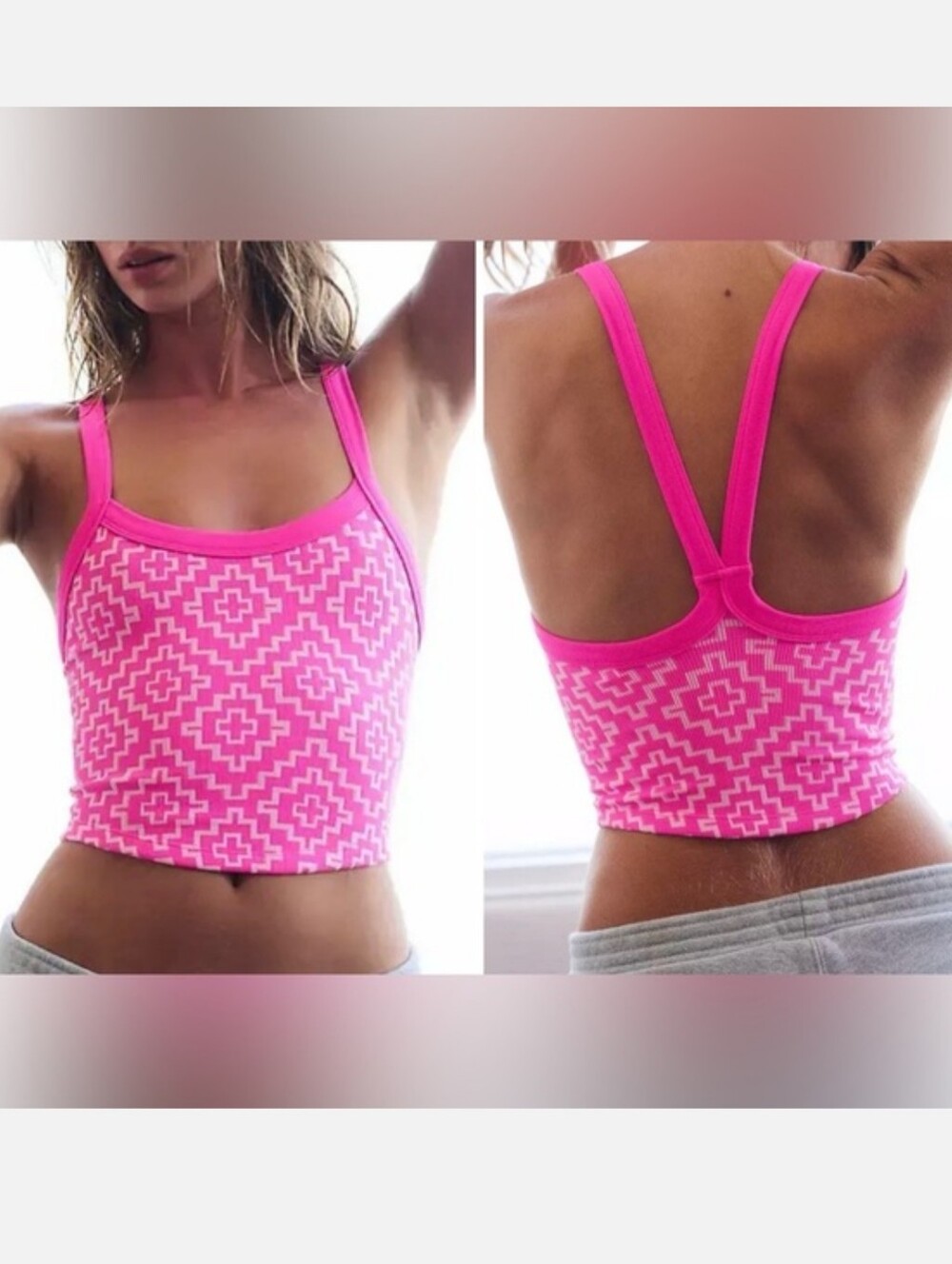 Free People MVT Pink/White  Geo Combo Jaquard Crop Tank. NWT. XL